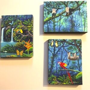 Tropical Wildlife Wall Art Set - Jungle Scenes with monkeys and birds